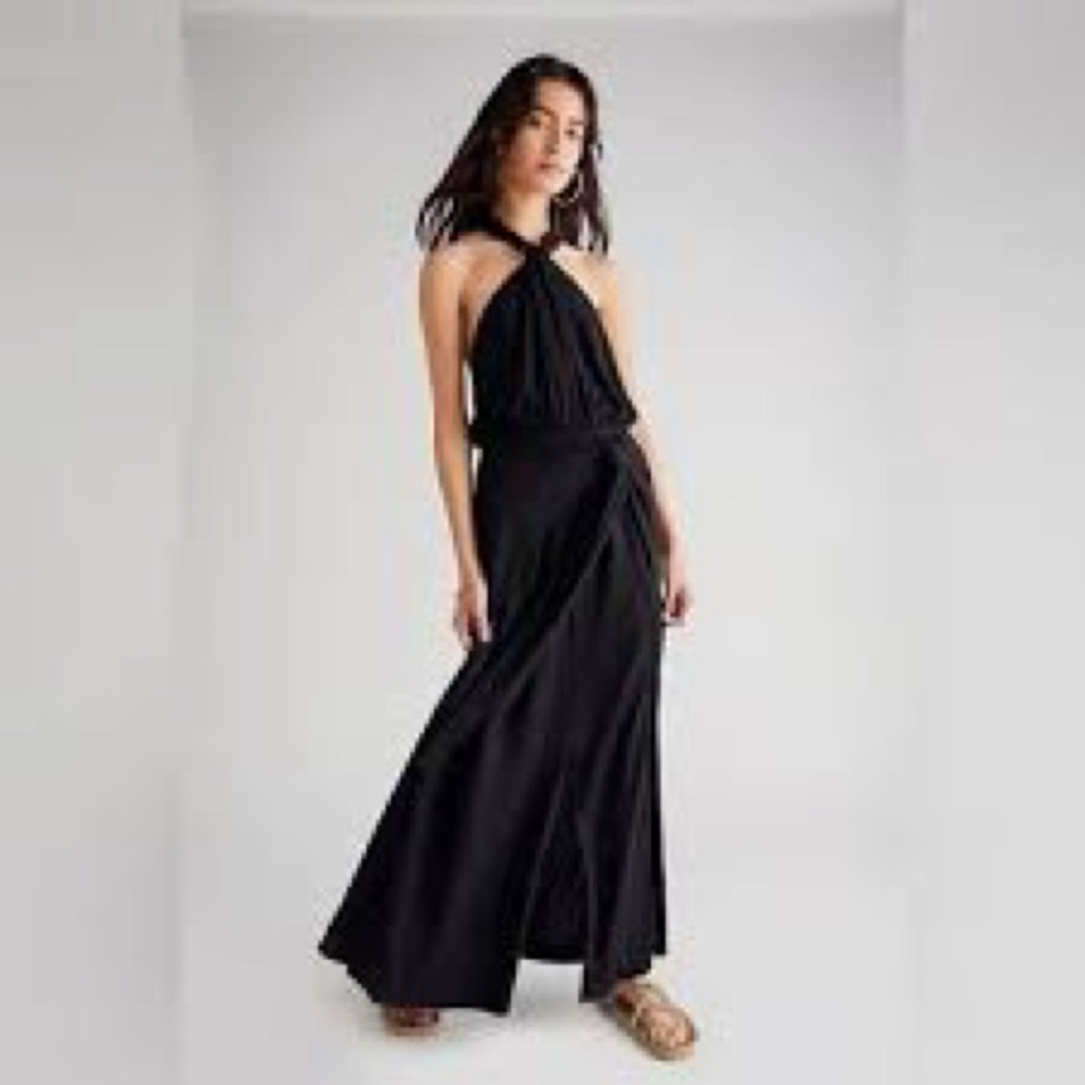 Free People Black Twist Halter Maxi Dress